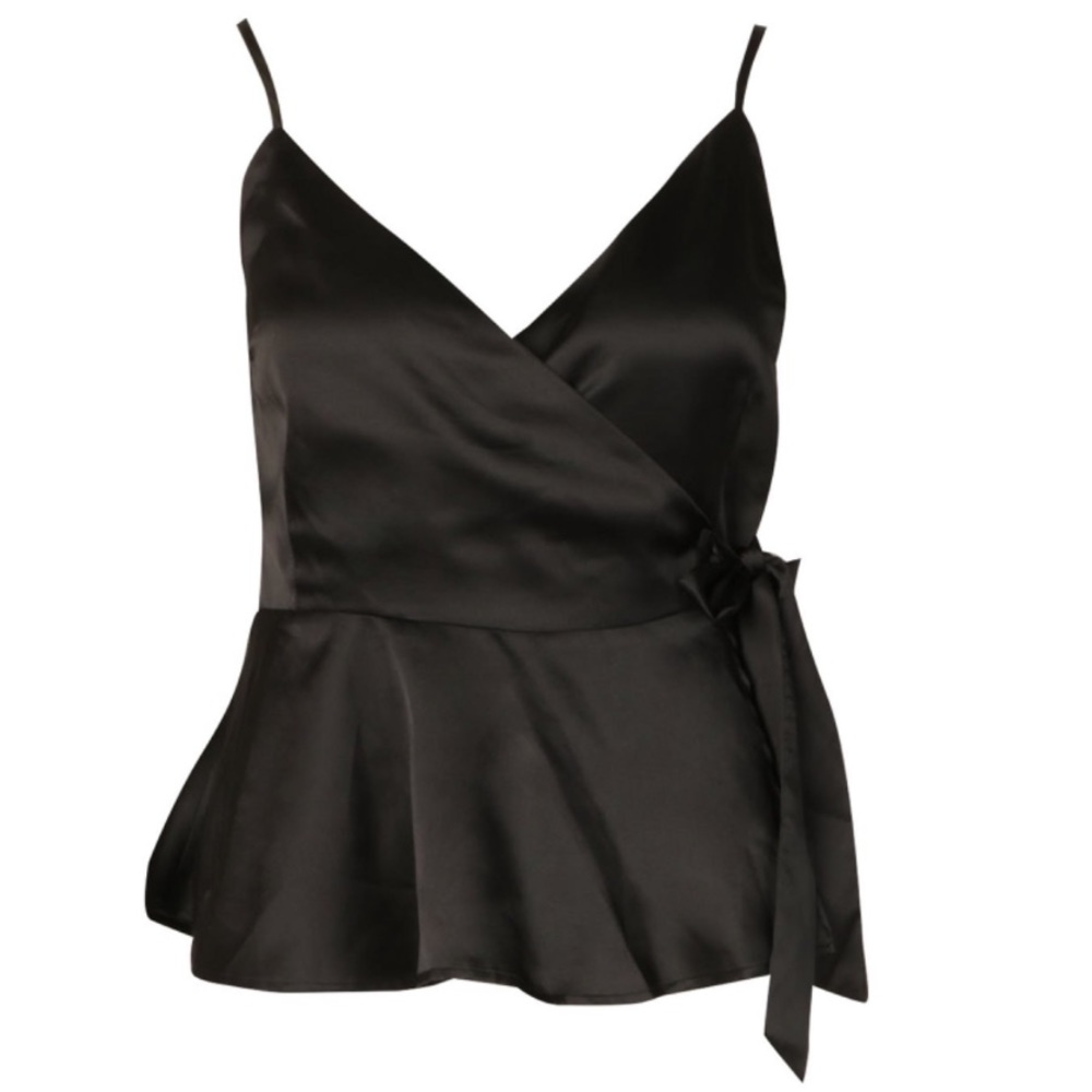 Boohoo Satin Wrap Peplum Camisole